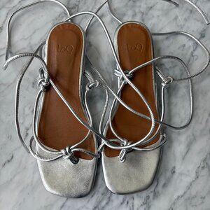 Loq Dora Silver Ankle Tie Sandals